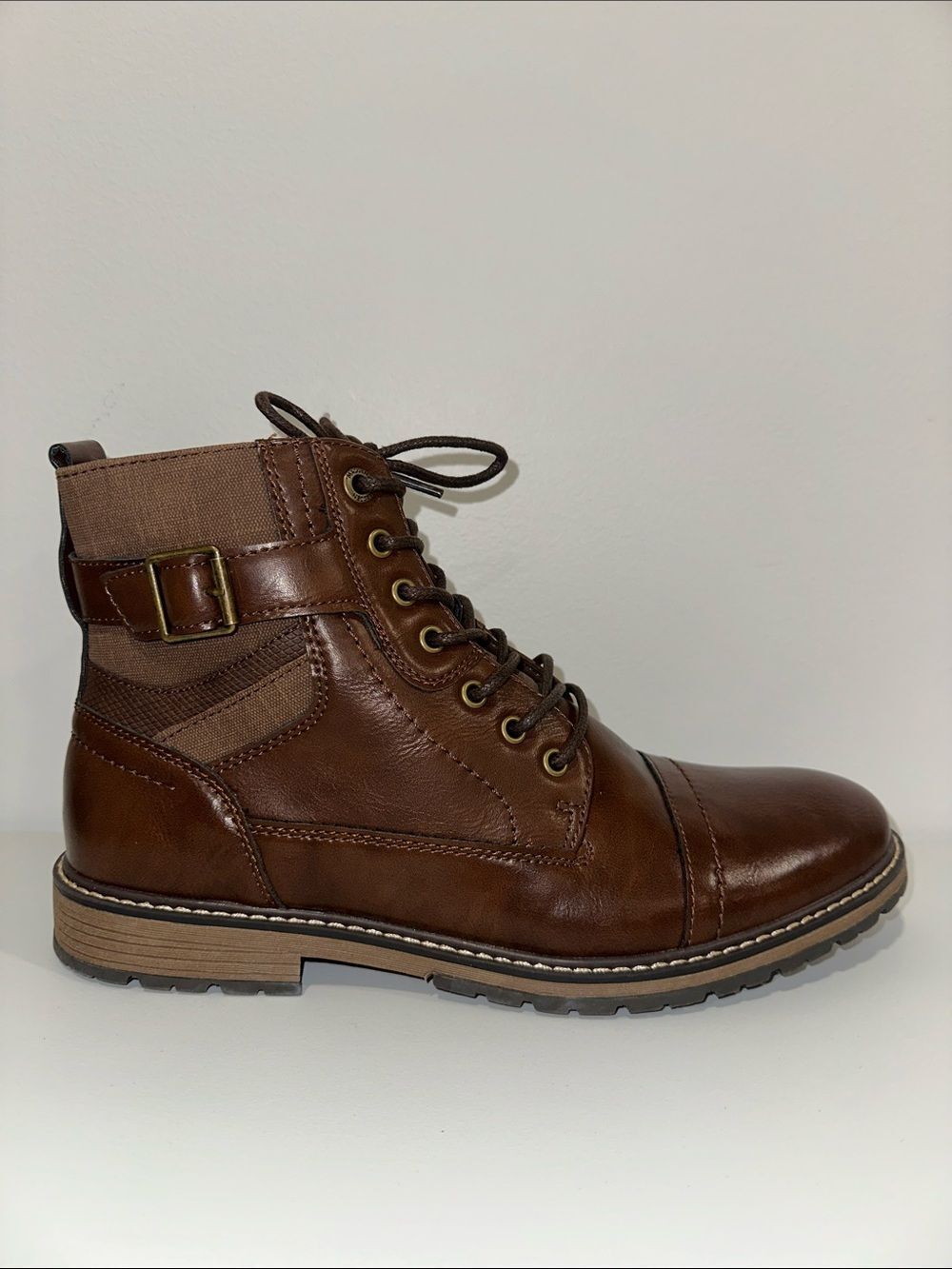Steve Madden 11 Brown Genuine Leather Ortholite Ankle Buckle Lace-up Boots
